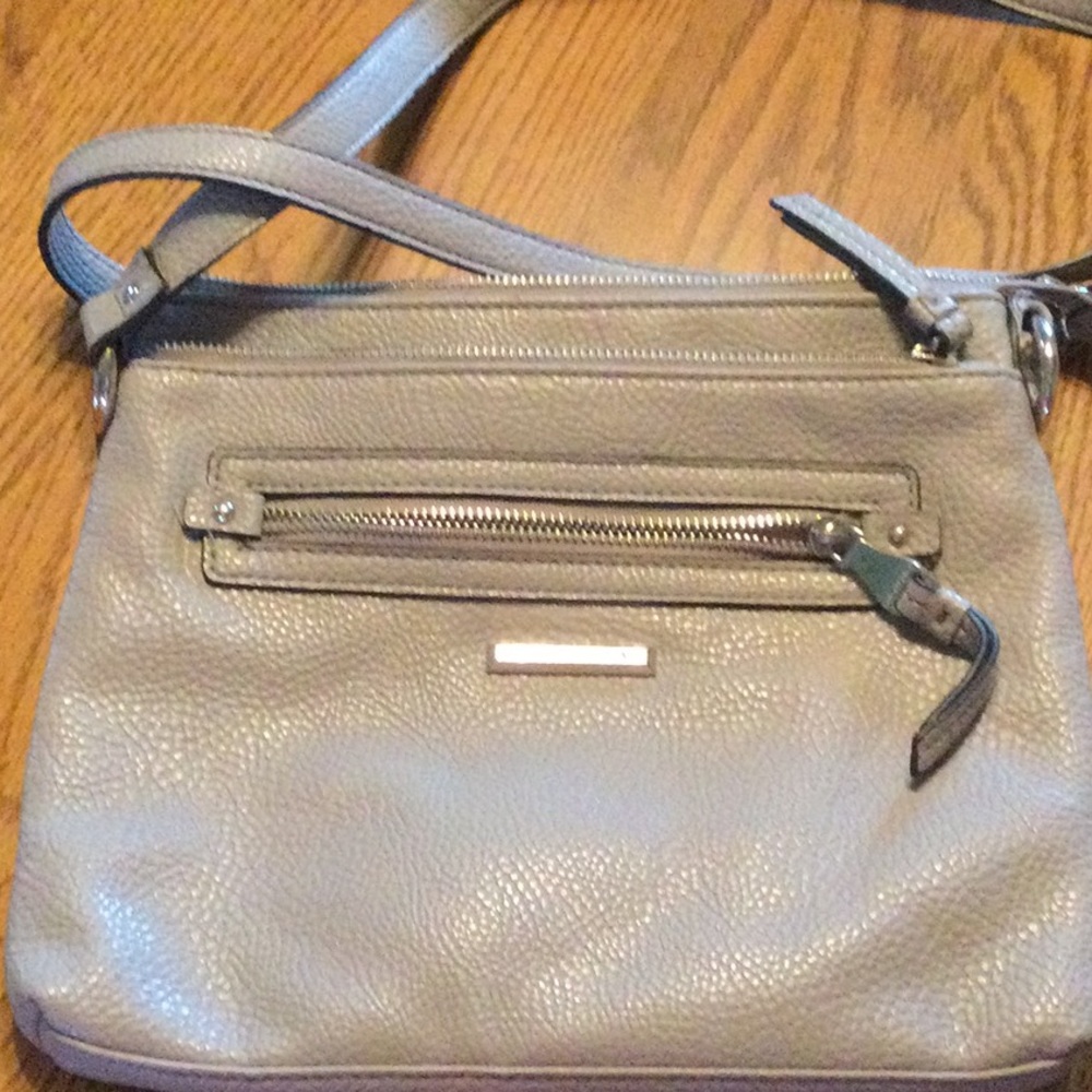 Multi pocket gray leather crossbody bag